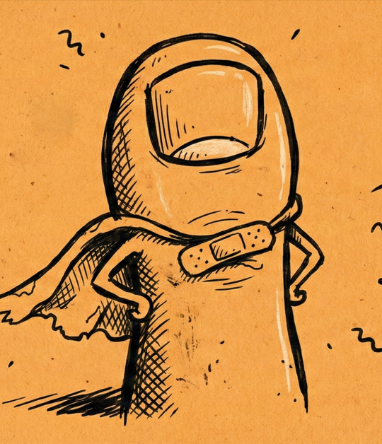 ToeCoin mascot - a heroic toe character with a bandage and cape